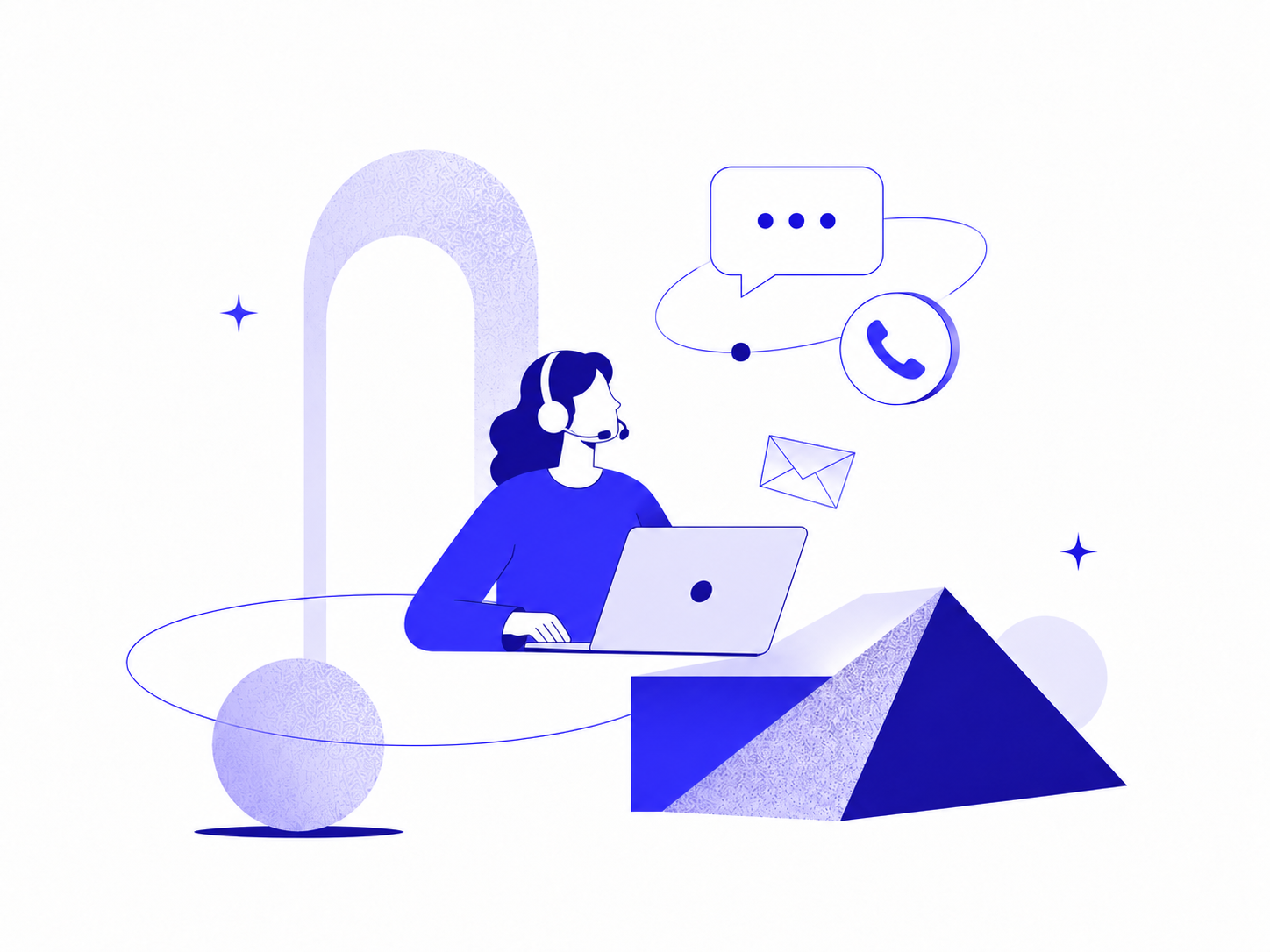 A support representative ready to help by phone, chat, or email